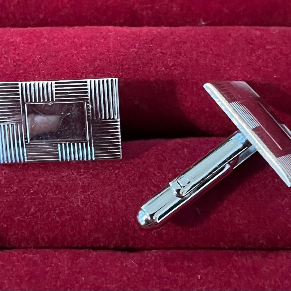 Vintage Polished Chrome Rectangular Cufflinks - image 2